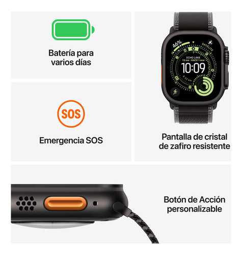 Apple Watch Ultra 3 Gps + Cellular  Caixa Preta De Titânio  49 Mm  Pulseira Oceano Preta